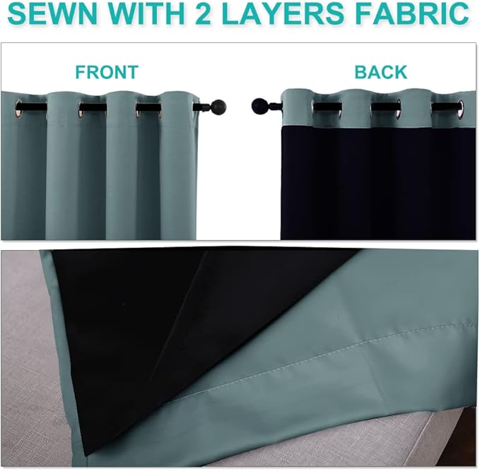 NICETOWN Full Shading Curtains 96 inches Long 2 Panels Set for Windows, Super Heavy-Duty Black Lined Blackout Curtains for Bedroom, Privacy Assured Window Treatment (Greyish Blue, 55 inches W)