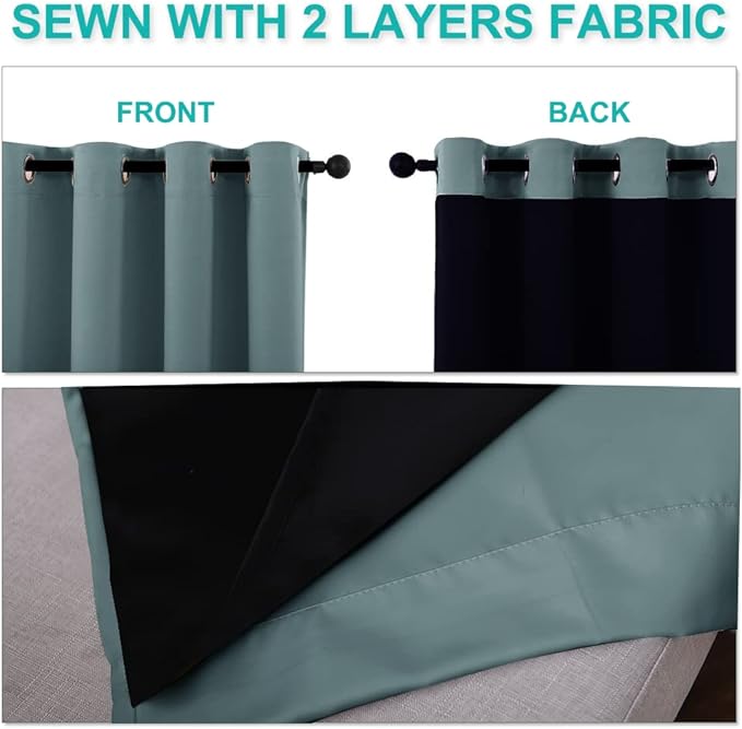 NICETOWN 100% Blackout Curtains 84 inches Long, Pair of Energy Smart & Noise Blocking Out Drapes for Baby Room Window, Thermal Insulated Guest Room Lined Window Dressing(Greyish Blue, 52 inches Wide)