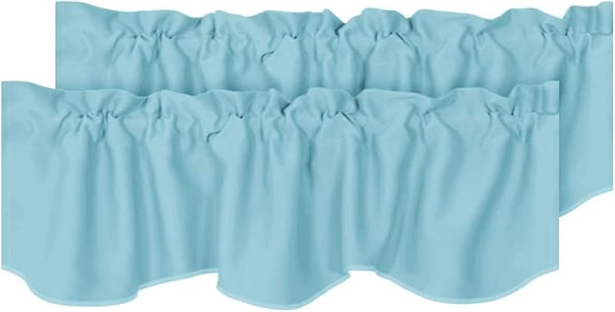H.VERSAILTEX 2 Panels Blackout Curtain Valances for Kitchen Windows/Living Room/Bathroom Privacy Protection Rod Pocket Decoration Scalloped Window Valance Curtains, 52" W x 18" L, Aqua