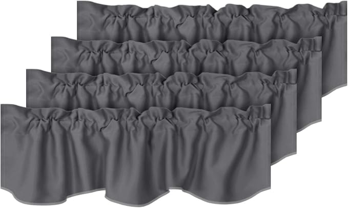H.VERSAILTEX 4 Panels Blackout Curtain Valances for Kitchen Windows/Living Room/Bathroom Privacy Protection Rod Pocket Decoration Scalloped Window Valance Curtains, 52" W x 18" L, Charcoal Gray