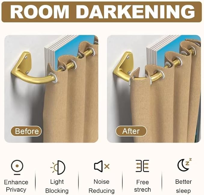 GXOACKJ Gold Curtain Rods for Windows 48 to 84 inch, 5/8 inch Adjustable Wrap Around Blackout Curtain Rods for Bedroom & Outdoor