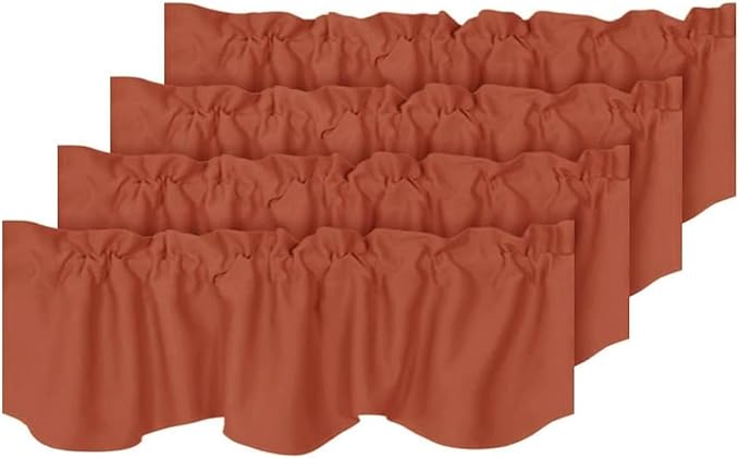 H.VERSAILTEX 4 Panels Blackout Curtain Valances for Kitchen Windows/Living Room/Bathroom Privacy Protection Rod Pocket Decoration Scalloped Window Valance Curtains, 52" W x 18" L, Orange