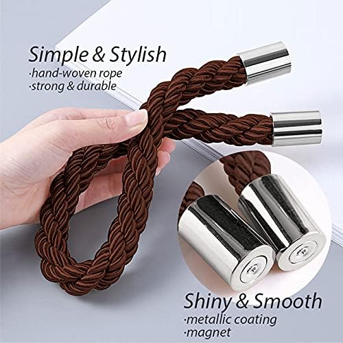 NICEEC 6 Pack Strong Magnetic Curtain Tiebacks Modern Simple Style Drape Tie Backs Convenient Decorative Weave Rope Curtain Holdbacks for Thin or Thick Home & Office Window Draperies (Deep Coffee)