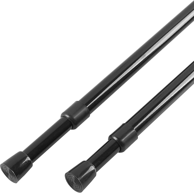 KXLife 2 Pcs Tension Curtain Rod 35 to 46 Inches, 5/8" Diameter Spring Curtain Rods, Black, Adjustable Expandable Pressure Window Tension Rod No Drill