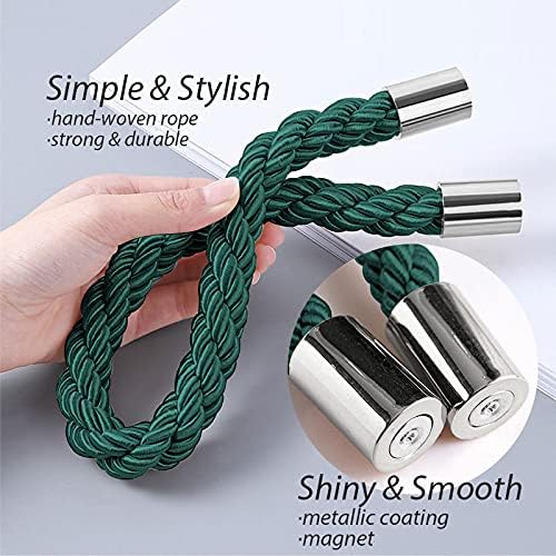 NICEEC 2 Pack Strong Magnetic Curtain Tiebacks Modern Simple Style Drape Tie Backs Convenient Decorative Weave Rope Curtain Holdbacks for Thin or Thick Home & Office Window Draperies (Green)