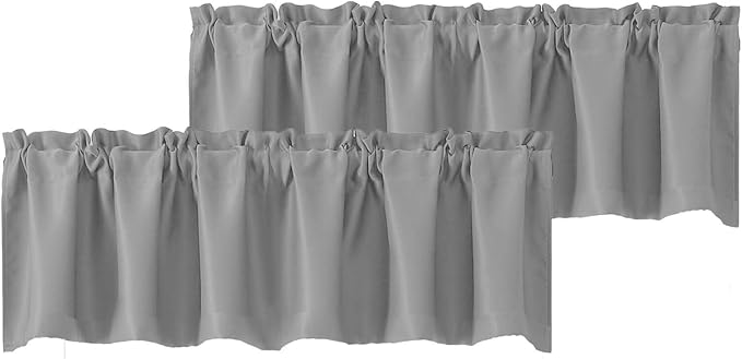 Chyhomenyc Blackout Valances for Windows, Short Window Valance Curtains for Living Room Bedroom Bathroom, Room Darkening Solid Privacy Small Kitchen Valances, 60Wx16L, 2 Pack, Silver Grey