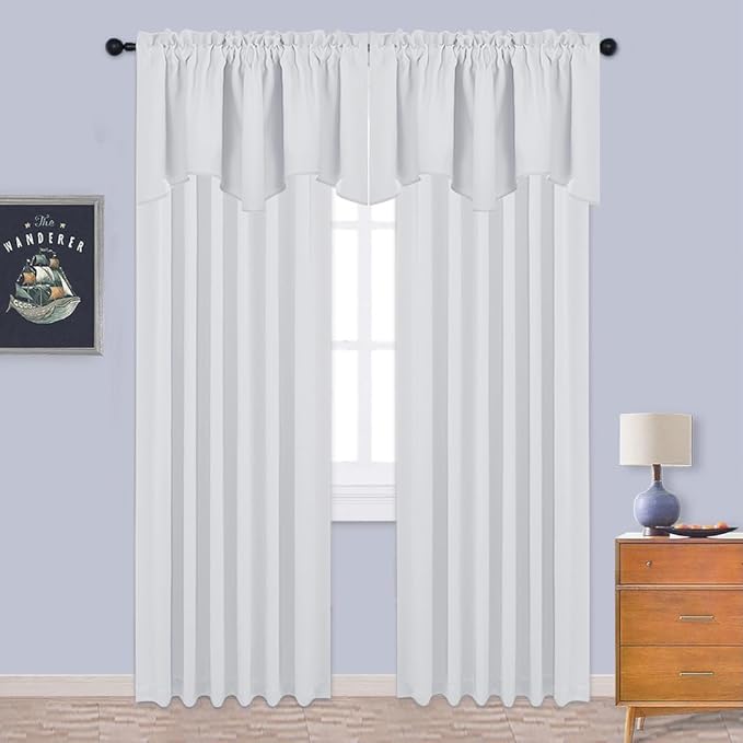 NICETOWN Window Valances Curtains - Half Window, 52 x 18 inches, Rod Pocket, Durable, Tiny Bathroom/Bay Kitchen/Bedroom (Light Grey, Set of 2)
