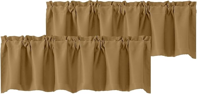 Chyhomenyc Gold Valances for Window, Room Darkening Short Curtains for Kitchen Bedroom Living Room, Rod Pocket Top Small Window Treatment Valance RV Bunk Panels, 60" Wx18 L, 2 Pieces