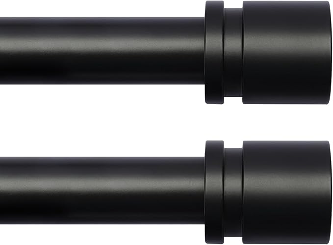 Byondeth Curtain Rods for Windows 16 to 88 Inches 2 Pack Adjustable Length 1 Inch Diameter Window Curtain Rod with Aluminium Finials, Black