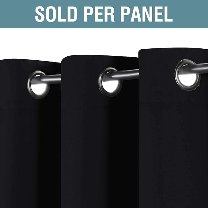 H.VERSAILTEX Blackout Curtain for Living Room Small Window Kitchen Blackout Curtains 45 inch Length Energy Saving Solid Grommet Blackout Drape, One Panel, Jet Black, 52" W x 45" L