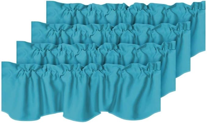 H.VERSAILTEX 4 Panels Blackout Curtain Valances for Kitchen Windows/Living Room/Bathroom Privacy Protection Rod Pocket Decoration Scalloped Window Valance Curtains, 52" W x 18" L, Turquoise Blue