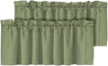 H.VERSAILTEX Blackout Kitchen Sage Green Curtain Valances,Short Window Valance Curtains for Living Room/Bedroom/Bathroom Privacy Decorative Rod Pocket Kitchen Valances，2 Panels，52" W x 18" L