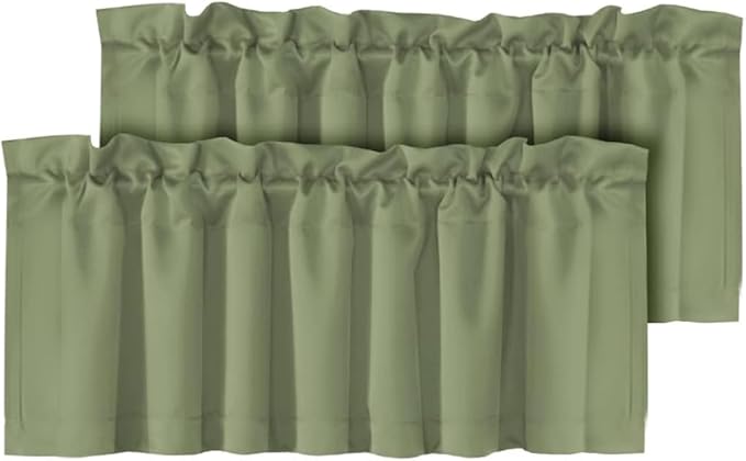 H.VERSAILTEX Blackout Kitchen Sage Green Curtain Valances,Short Window Valance Curtains for Living Room/Bedroom/Bathroom Privacy Decorative Rod Pocket Kitchen Valances，2 Panels，52" W x 18" L