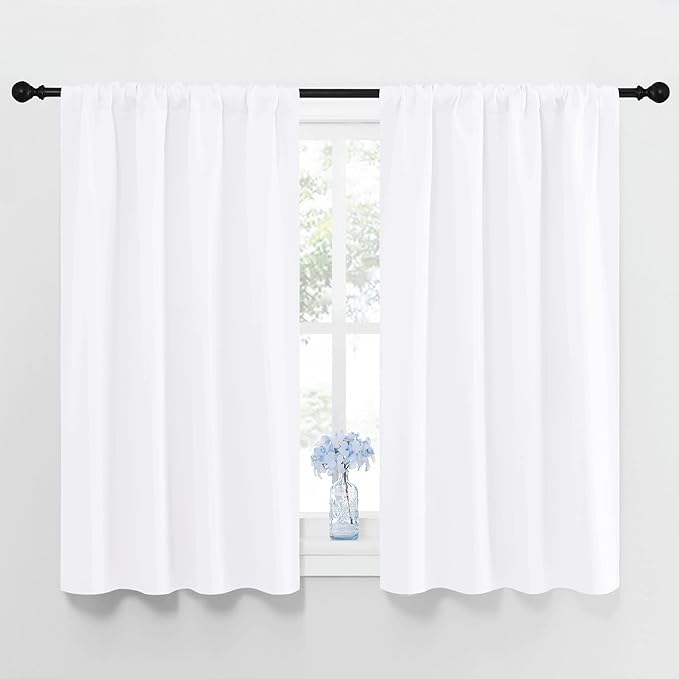 NICETOWN Window Curtain Panels - Rod Pocket Curtain Set for Bedroom (White, 2 Panels, 42 by 45)