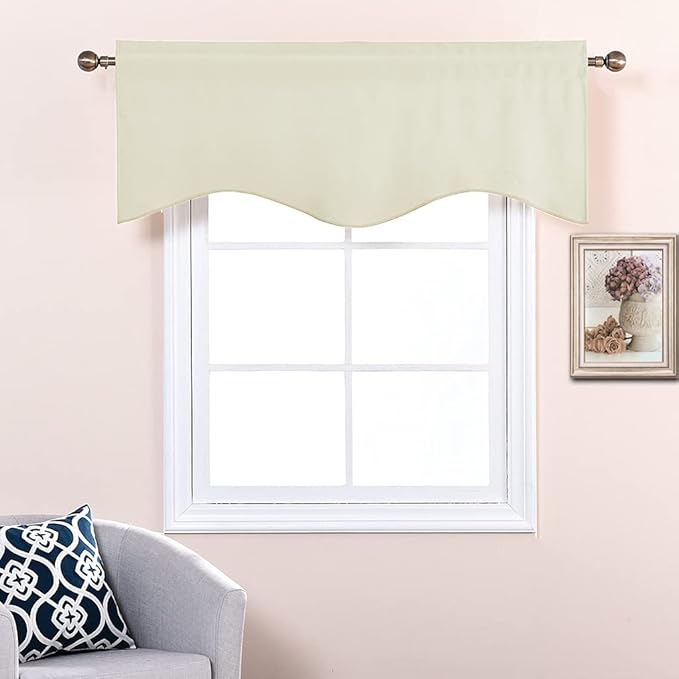 NICETOWN Blackout Valance Curtains, Farmhouse Short Kitchen Curtain Valances Rod Pocket Window Curtains Topper Tiers for Bedroom/Living Room/Basement(2 Panels, 52x18 Inches, Light Beige)