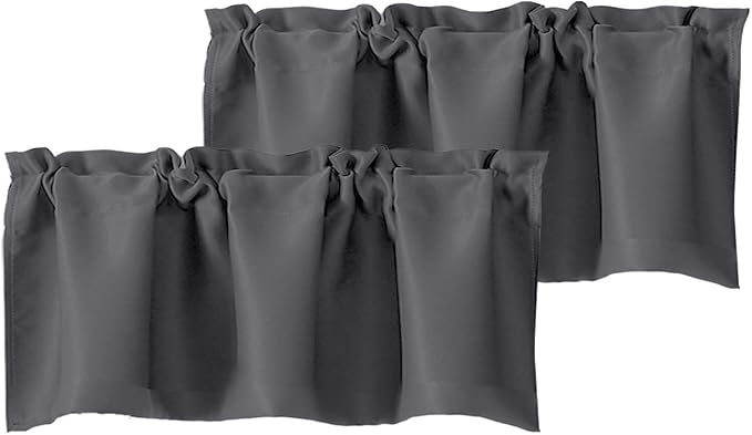 Chyhomenyc Charcoal Grey Valances for Window, Room Darkening Short Curtains for Kitchen Bedroom Living Room, Rod Pocket Top Small Window Treatment Valance RV Bunk Panels, 40" Wx14 L, 2 Pieces