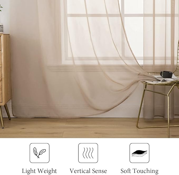 MIULEE 2 Panels Solid Color Sheer Window Curtains Elegant Window Voile Panels/Drapes/Treatment for Bedroom Living Room (54X108 Inches Brown)