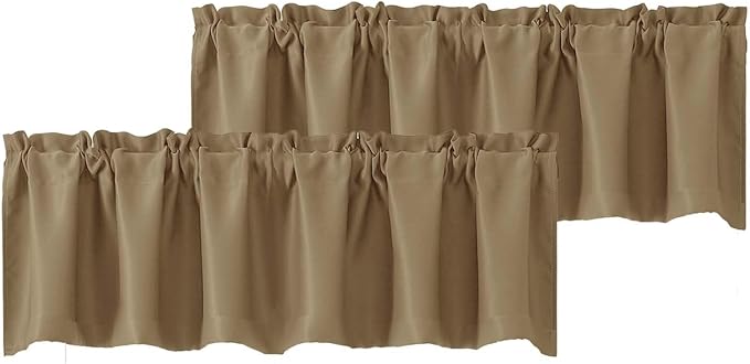 Chyhomenyc Taupe Blackout Valances for Windows, Short Window Valance Curtains for Living Room Bedroom Bathroom, Room Darkening Solid Privacy Small Kitchen Valances, 60Wx16L, 2 Pack