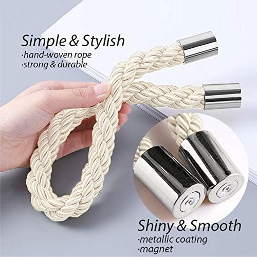 NICEEC 6 Pack Strong Magnetic Curtain Tiebacks Modern Simple Style Drape Tie Backs Convenient Decorative Weave Rope Curtain Holdbacks for Thin or Thick Home & Office Window Draperies (Beige)