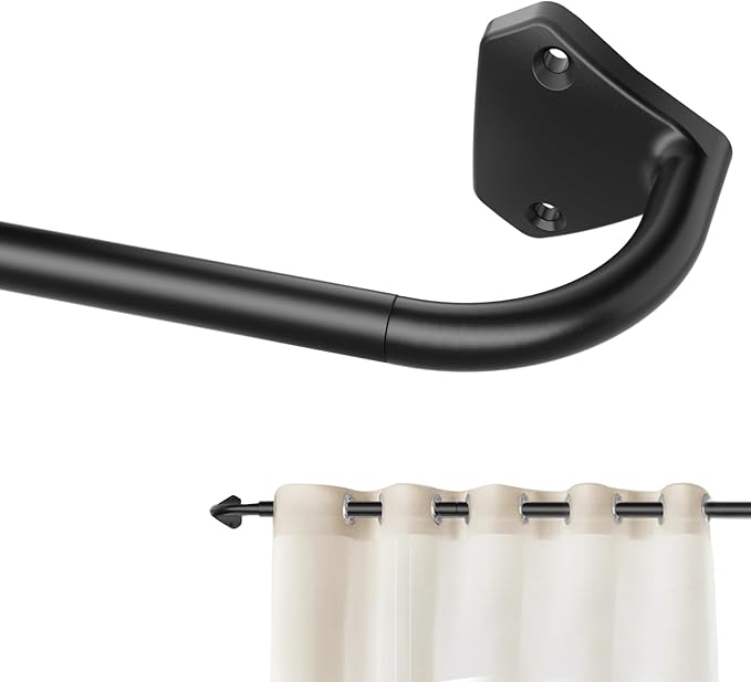 GXOACKJ Black Wrap Around Curtain Rods for Windows 28 to 48 inch, 5/8 inch Industrial Telescoping Blackout Curtain Rods for Bedroom & Outdoor