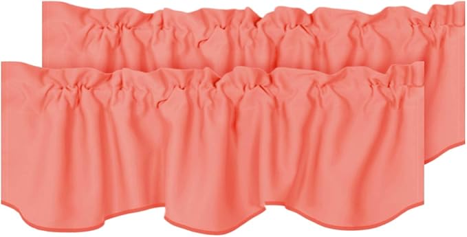 H.VERSAILTEX 2 Panels Christmas Blackout Curtain Valances for Kitchen Windows/Living Room/Bathroom Privacy Protection Rod Pocket Decoration Scalloped Window Valance Curtains, 52" W x 18" L, Coral