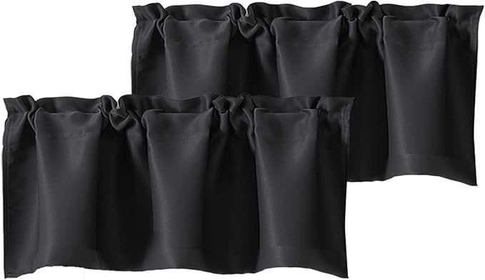 Chyhomenyc Black Valances for Window, Room Darkening Short Curtains for Kitchen Bedroom Living Room, Rod Pocket Top Small Window Treatment Valance RV Bunk Panels, 40" Wx18 L, 2 Pieces