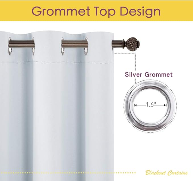 NICETOWN Room Darkening Draperies Curtains Panels, Window Treatment Thermal Insulated Grommet Room Darkening Curtains/Drapes for Bedroom (Greyish White, 2 Panels, 70-inch by 95-inch)
