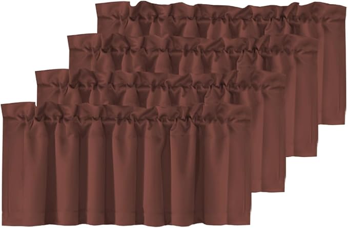 H.VERSAILTEX 4 Panels Blackout Valances for Small Windows Thermal Insulated Short Curtains Privacy Decorative Rod Pocket Shade for Kitchen/Living Room/Cafe/Bathroom/Laundry,52" W x 18" L,Rust