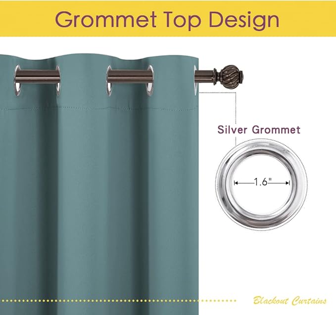 NICETOWN Thermal Insulated Greyish Blue Blackout Curtains for Bedroom, Window Treatment Solid Grommet Room Darkening Drape Panels for Bedroom (Set of 2, 70 by 63 inches Long)