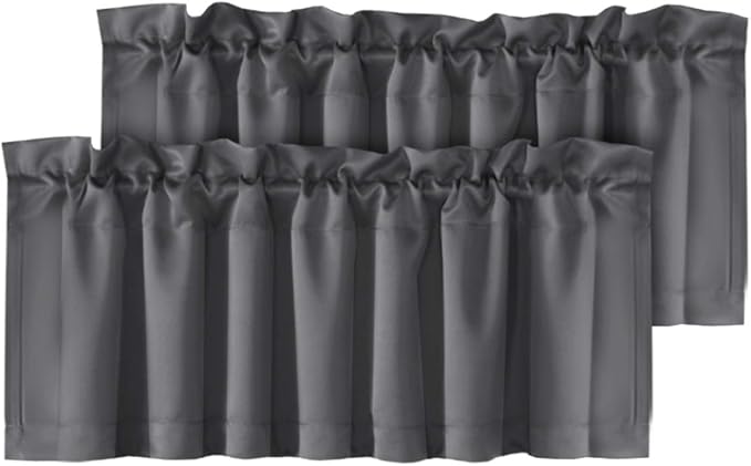 H.VERSAILTEX Blackout Valances for Windows,Short Window Valance Curtains for Living Room/Bedroom/Bathroom Privacy Decorative Rod Pocket Kitchen Valances，2 Panels，52" W x 18" L,Charcoal Gray