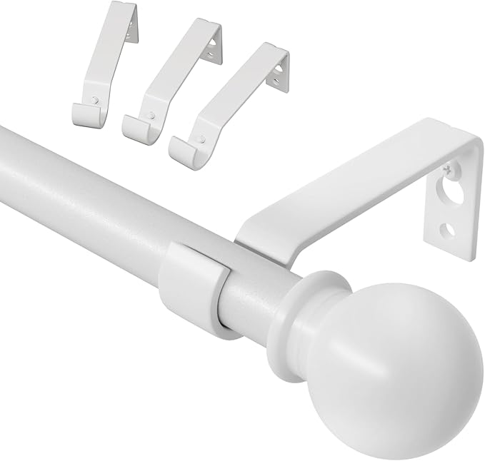 White Curtain Rods for Windows 66 to 120, Long Curtain Rod for Outdoor Patio, Sliding Door, Adjustable Heavy Duty Drapery Rod Set Easy Install, Decorative 5/8 Diameter Drape Pole 10 ft Width