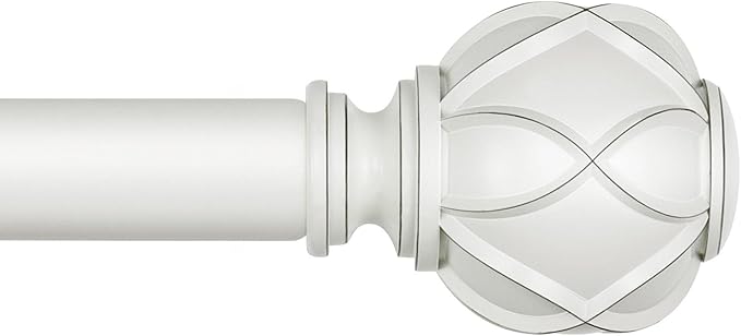 KAMANINA 1 Inch Extra Long Curtain Rod 140 to 195 Inches White Heavy Duty Curtain Rods for Windows 120 to 170 Inch, Adjustable Drapery Rods with Netted Texture Finials