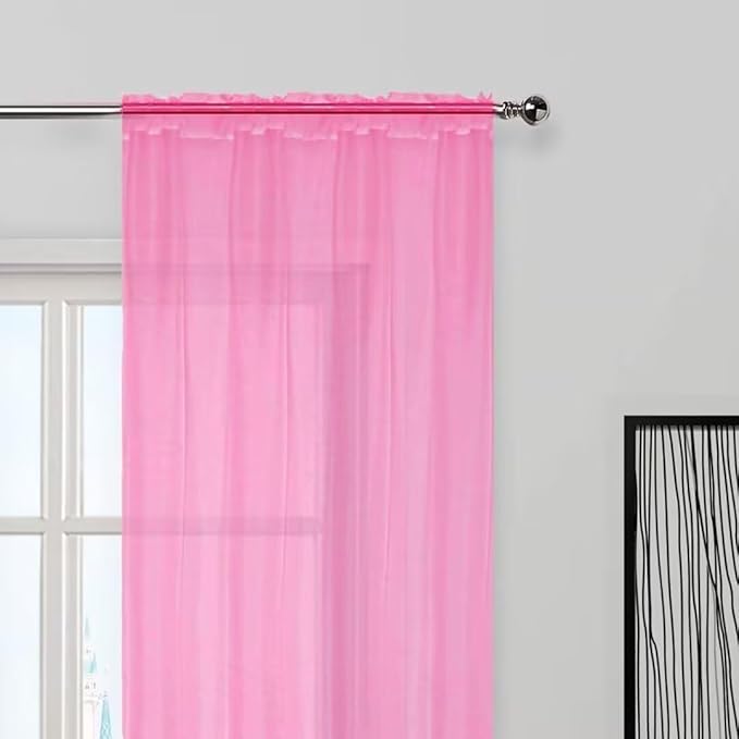 SpaceDresser Basic Rod Pocket Sheer Voile Window Curtain Panels Pink 1 Pair 2 Panels 52 Width 108 Inch Long for Kitchen Bedroom Children Living Room Yard（Pink, 52W x 108L）