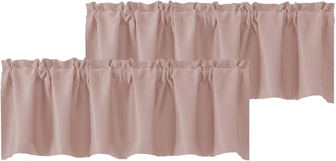 Chyhomenyc Blush Pink Valances for Windows, Short Window Valance Curtains for Living Room Bedroom Bathroom, Room Darkening Solid Privacy Small Kitchen Valances, 60Wx16L, 2 Pack