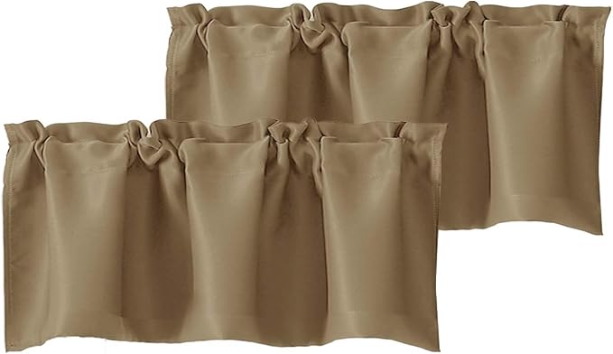 Chyhomenyc Taupe Valances for Window, Room Darkening Short Curtains for Kitchen Bedroom Living Room, Rod Pocket Top Small Window Treatment Valance RV Bunk Panels, 40Wx14L, 2 Pieces