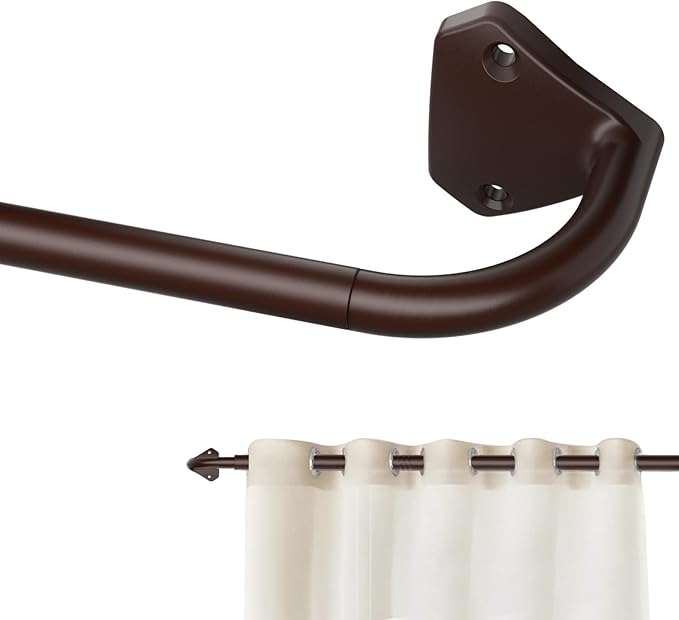 GXOACKJ Brown Curtain Rods for Windows 48 to 84 inch, 5/8 inch Adjustable Wrap Around Blackout Curtain Rods for Bedroom & Outdoor