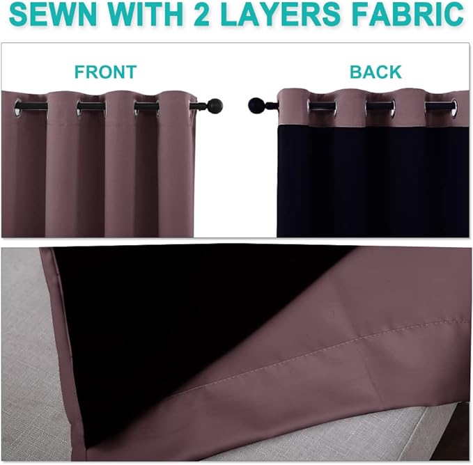 NICETOWN Room Warming Thermal Insulated 100% Blackout Curtains, Sound Proof Drapes with Black Backing, Full Light Blocking Panels for Patio Sliding Door (Dry Rose, 1 Pair, 55 inches x 102 inches)