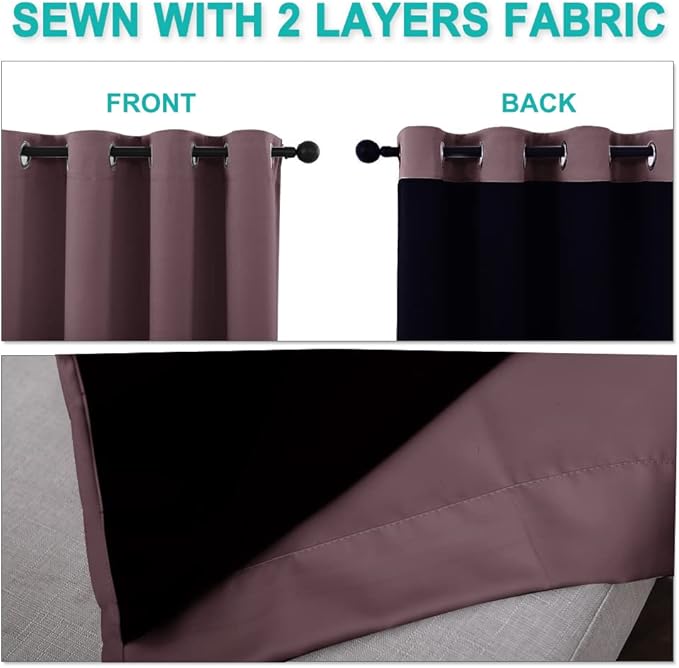 NICETOWN 100% Blackout Window Curtain Panels, Full Light Blocking Drapes with Black Liner for Nursery, 72-inch Drop Thermal Insulated Draperies (Dry Rose, 2 Pieces, 42-inch Wide Per Panel)