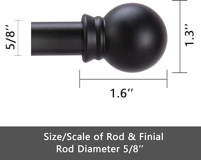 GXOACKJ Curtain Rods for windows 66-120 inch, 5/8 inch Decorative Matte Black Splicing Heavy Duty Metal Curtain Rod set with Brackets