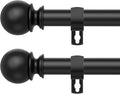 Black Curtain Rods for Windows 48 to 84 or 88 Inches Max,2 Pack 5/8 Inch Diameter Stainless Steel Adjustable Heavy Duty Curtain Rod with Brackets, Easy Installation for Indoor and Outdoor