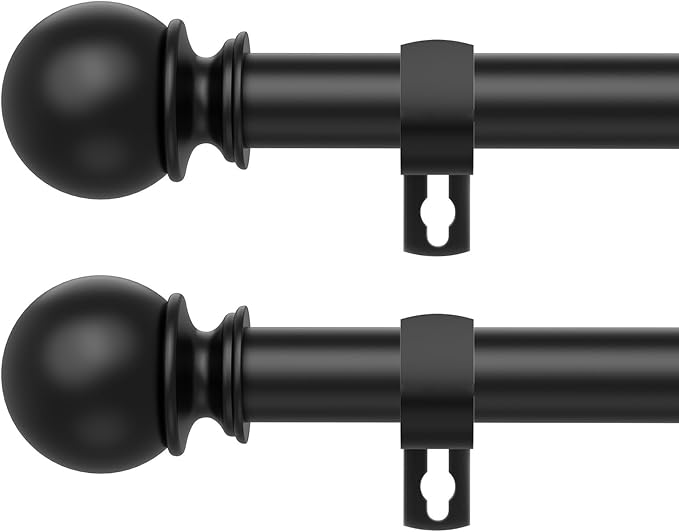 Black Curtain Rods for Windows 48 to 84 or 88 Inches Max,2 Pack 5/8 Inch Diameter Stainless Steel Adjustable Heavy Duty Curtain Rod with Brackets, Easy Installation for Indoor and Outdoor