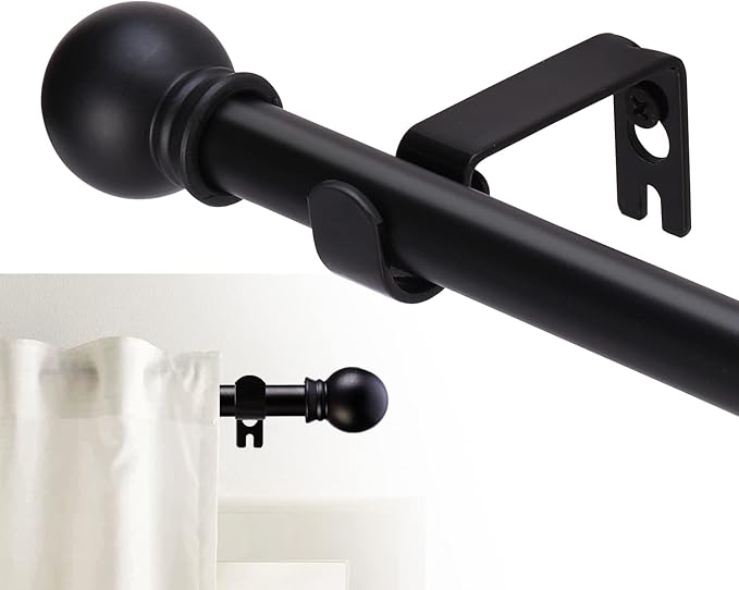 GXOACKJ Curtain Rods for windows 32-62 inch, 5/8 inch Decorative Matte Black Splicing Heavy Duty Metal Curtain Rod set with Brackets