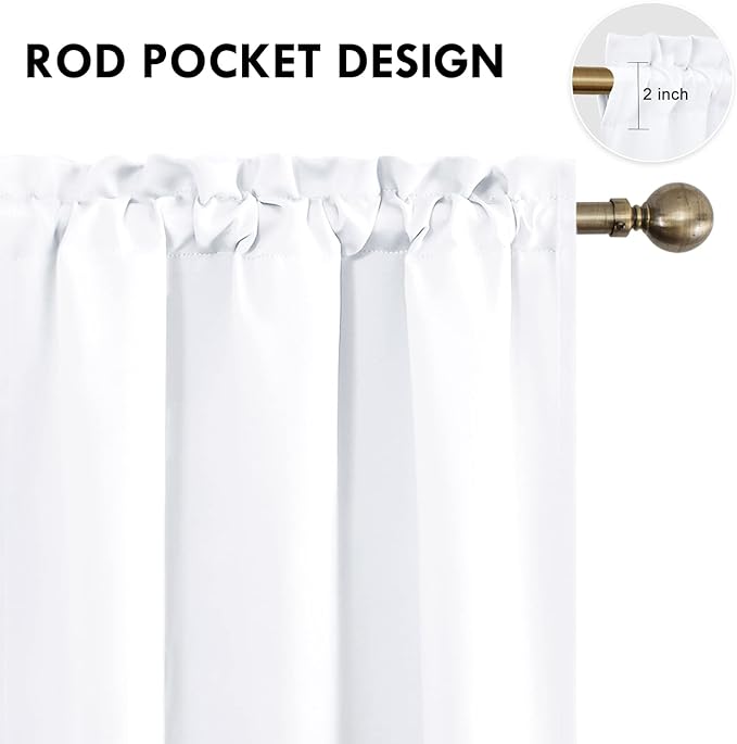 DWCN White Curtains for Living Room Thermal Insulated, 50% Light Blocking Curtains for Bedroom, Dining Room Window, W 38x L 45 Inch, Set of 2 Rod Pocket Curtain Panels