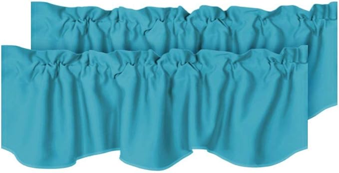 H.VERSAILTEX 2 Panels Blackout Curtain Valances for Kitchen Windows/Living Room/Bathroom Privacy Protection Rod Pocket Decoration Scalloped Window Valance Curtains, 52" W x 18" L, Turquoise Blue