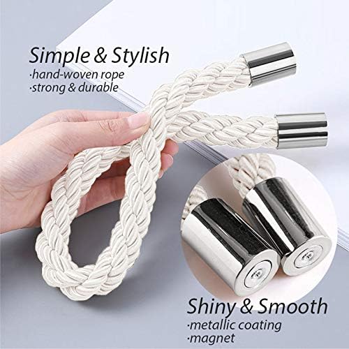 NICEEC 4 Pack Strong Magnetic Curtain Tiebacks Modern Simple Style Drape Tie Backs Convenient Decorative Weave Rope Curtain Holdbacks for Thin or Thick Home & Office Window Draperies (Cream)
