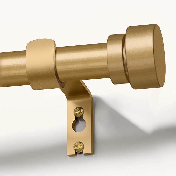 Lootkell Modern Gold Curtain Rods for Windows 72 to 144 Inches Adjustable Length Heavy Duty 1" Diameter Window Curtain Rod with Decorative Finials for Outdoor Bedroom Kitchen Living Room