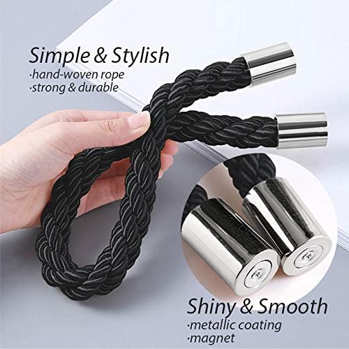 NICEEC 4 Pack Strong Magnetic Curtain Tiebacks Modern Simple Style Drape Tie Backs Convenient Decorative Weave Rope Curtain Holdbacks for Thin or Thick Home & Office Window Draperies (Black)