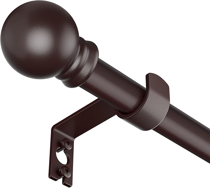 SMODBRODRE Curtain Rods for Window 32 to 78, Brown 5/8 inch Splicing Single Window Curtain Rod Set with Brackets