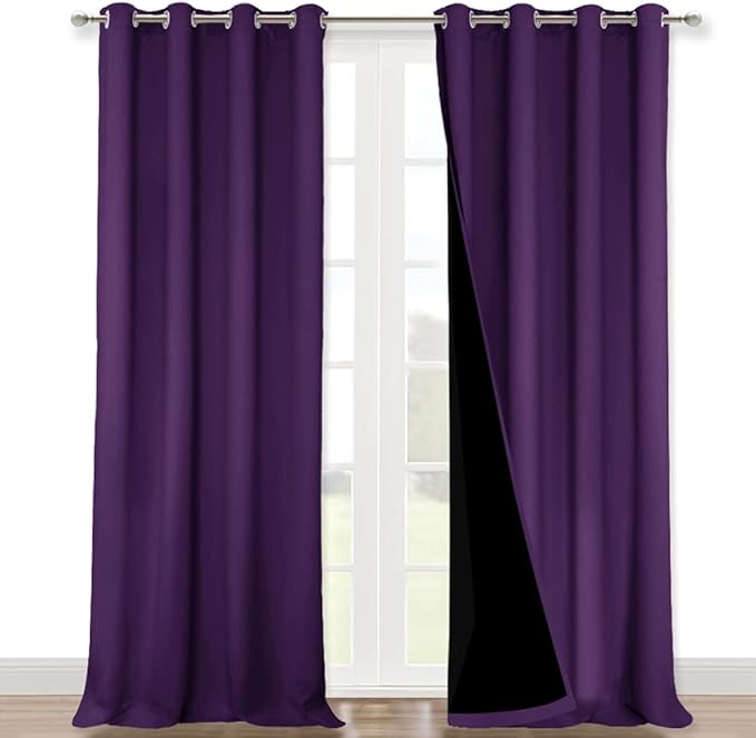 NICETOWN 100% Blackout Blinds, Set of 2, 46" x 96", Royal Purple, Laundry Room Decor Window Treatment Curtains for Large Patio Sliding Door, Thermal Insulated Curtains for Bedroom
