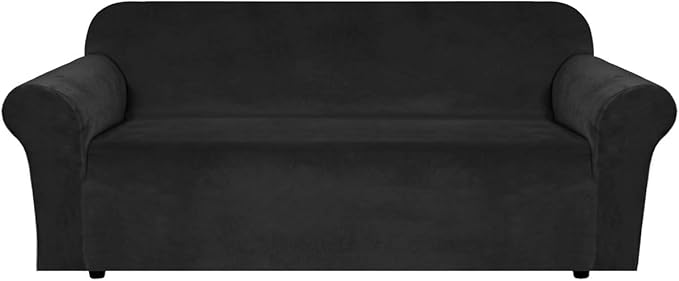 H.VERSAILTEX Stretch Velvet Sofa Covers Large Couch Covers Sofa Slipcovers with Non Slip Straps Underneath The Furniture, Feature Thick Comfy Rich Velour (XL Sofa, 98"-105", Black)